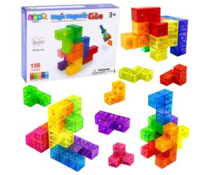 Magnetklotsid Magic Cubes koos 156 ehitusülesandega ja 9 osaga, erinevad värvilised klotsid koos karbiga.