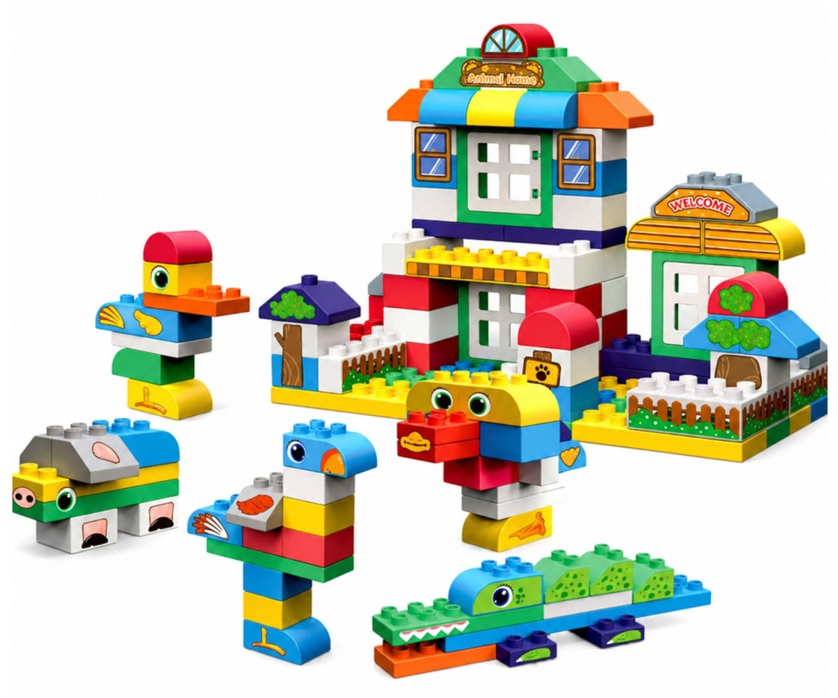 Ehitusklotsid lastele Animal House – 151 osa, loomingulised loomamudelid ehituskomplektist