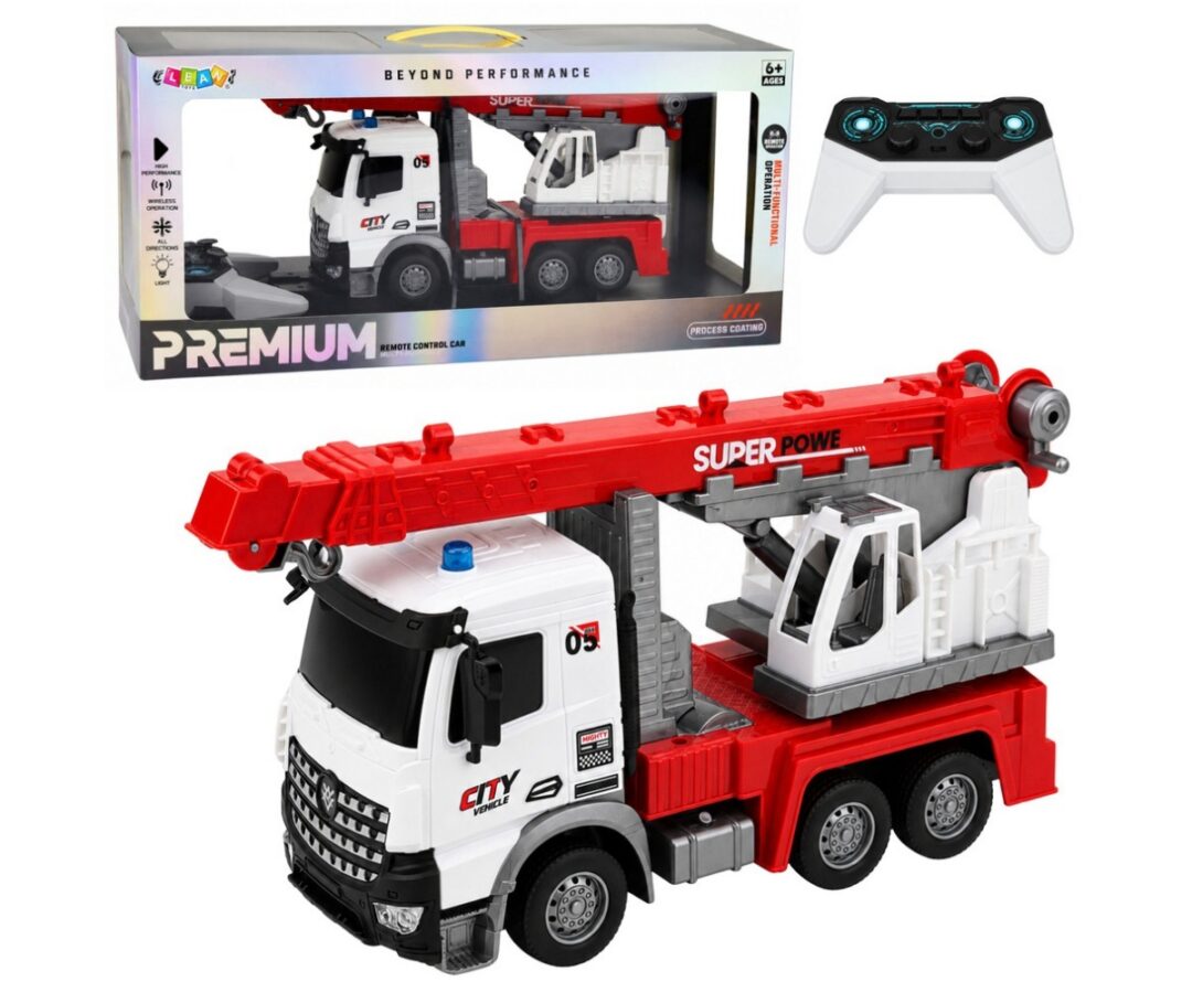 Puldiga kraanaauto liikuva kraana ja tuledega – 43cm pakendis.