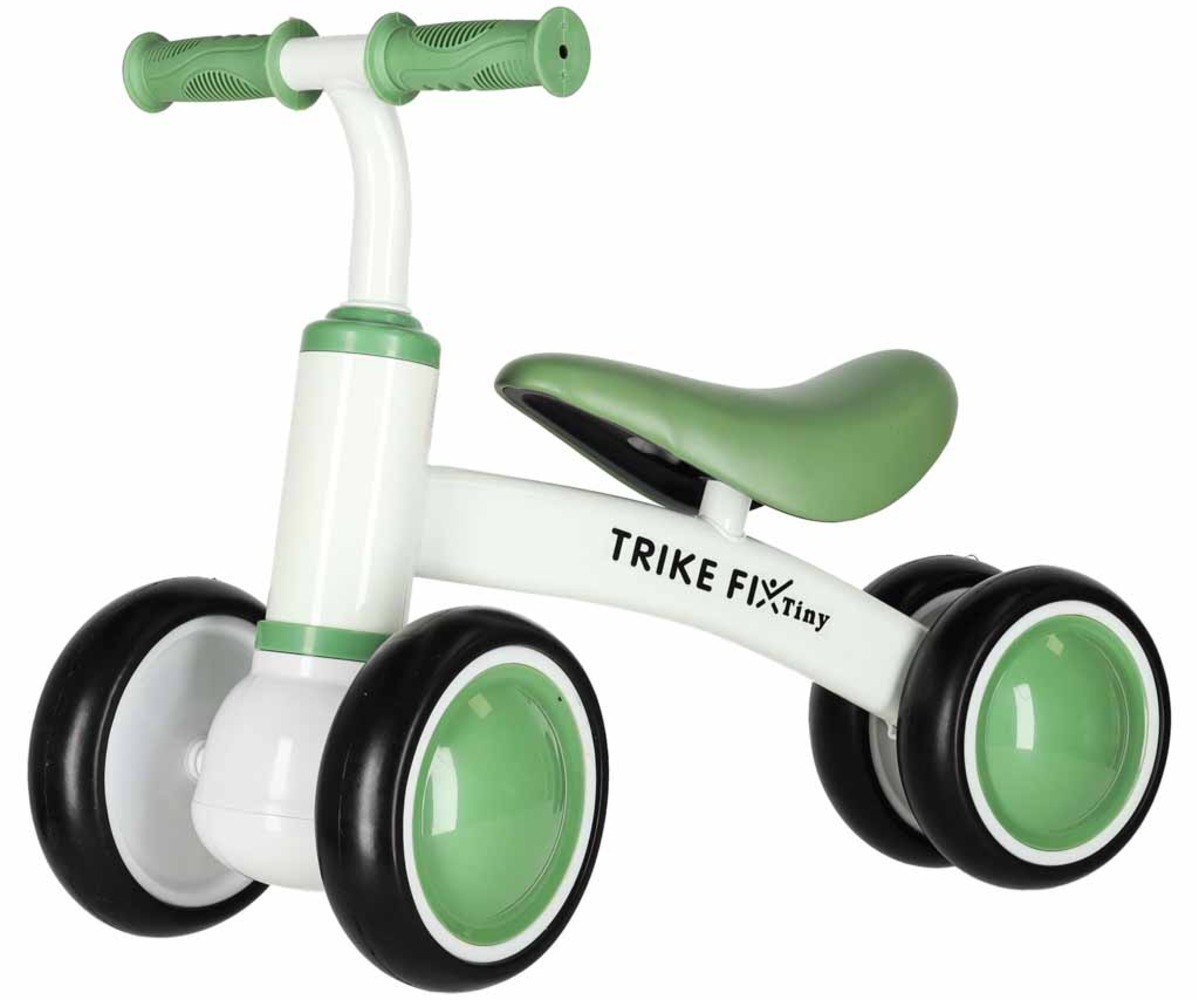 Lähedal vaade Tasakaaluratas Trike Fix Tiny – valge-roheline (1,5+).