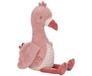 Flamingo kaisutamiseks 35cm Safari Friends - Little Dutch, roosa pehme mänguasi istub.