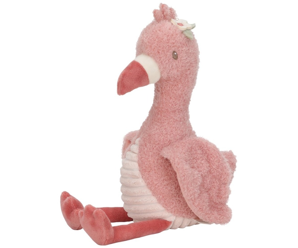 Flamingo kaisutamiseks 35cm Safari Friends - Little Dutch, pehme mänguasi kaunistatud lillemotivi.