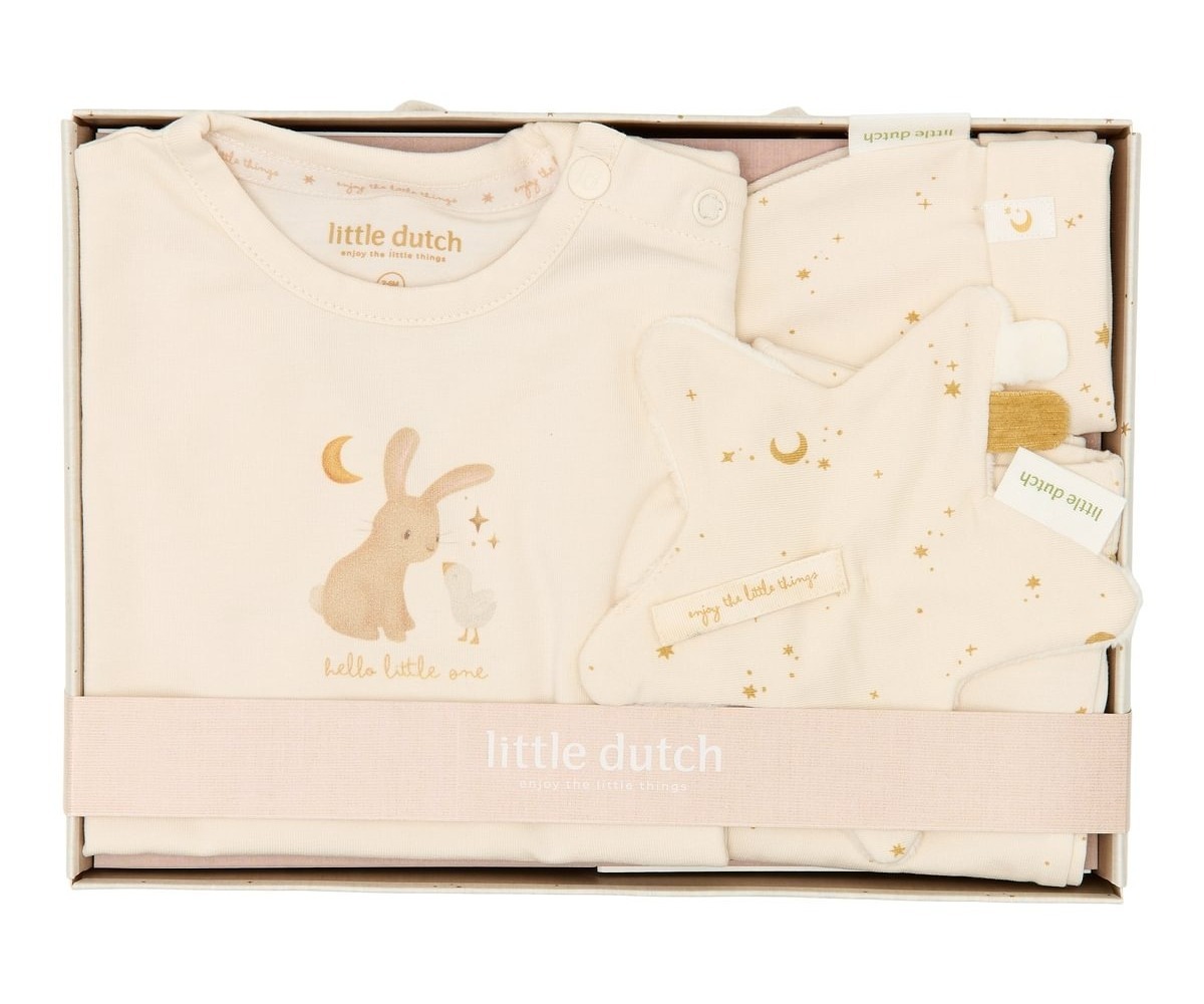 Beebiriiete kinkekomplekt 62/68 Newborn Naturals - Little Dutch sisaldab beebitooteid imekaunides toonides.