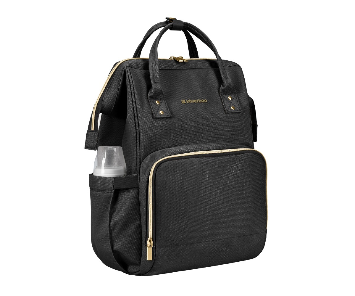 Beebitarvete kott Mama Bag Kikkaboo Siena mustas ja kuldse tooni kombinatsioonis.