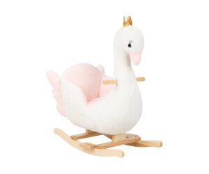 Kiikloom valge luik, pehme materjal ja puidust alus.