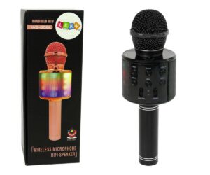 Juhtmevaba karaokemikrofon lastele WS-858 Bluetoothiga – must, pakend ja mikrofon koos juhtnuppudega