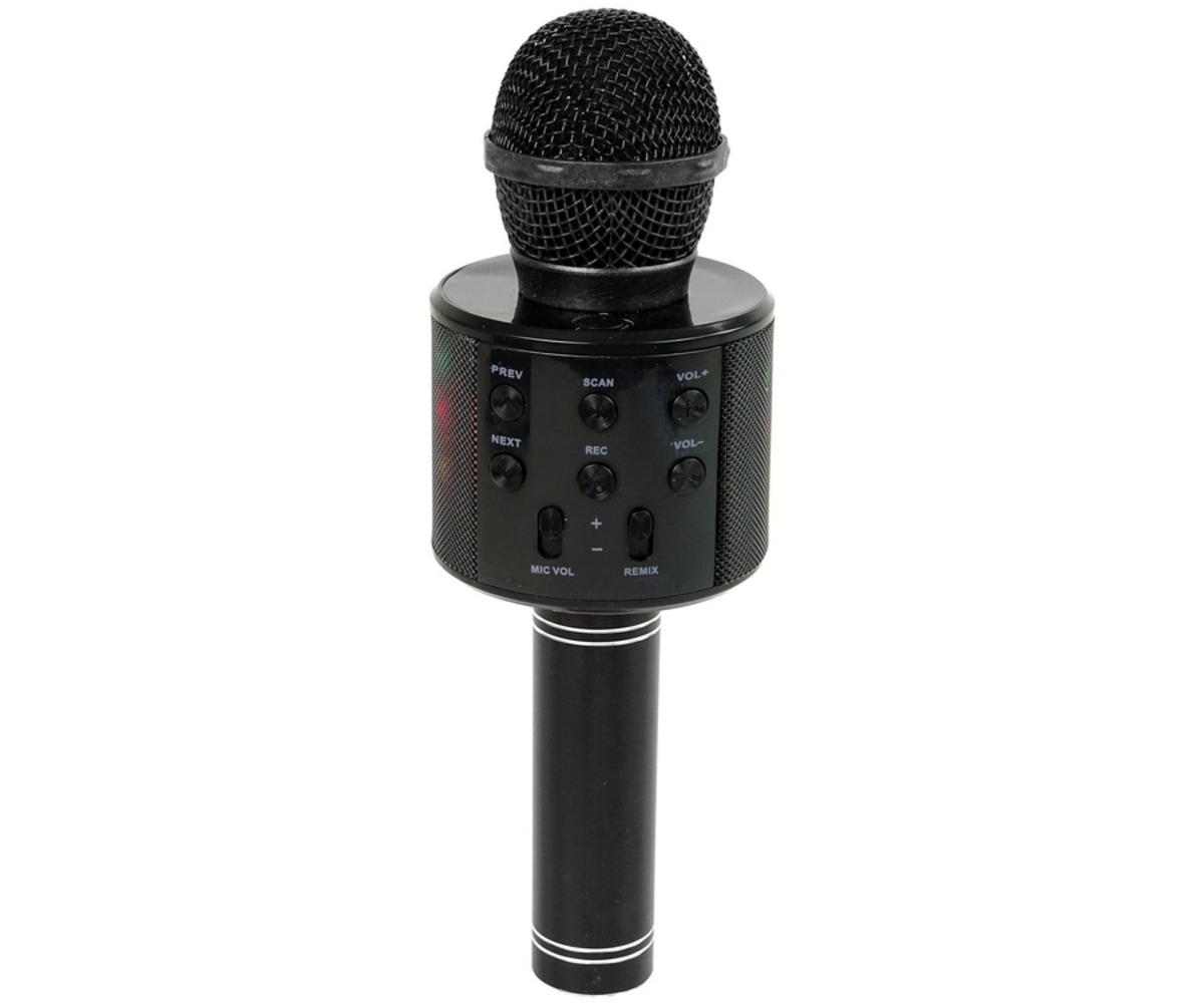 Juhtmevaba karaokemikrofon lastele WS-858 Bluetoothiga – must, detailne vaade mikrofoni juhtnuppudest