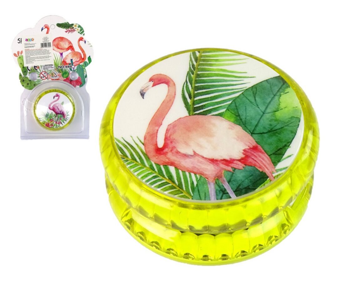 Jojo lastele Flamingo - osavusmäng, kollane, millel on vinged flamingod ja troopilised lehed.