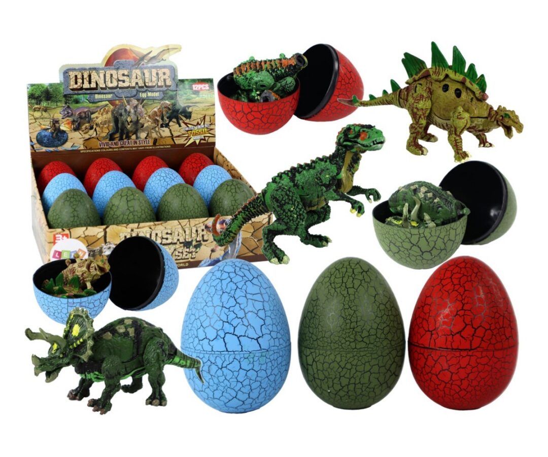 Dinosauruse muna kokkupandava figuuriga 9cm – 3 värvi, erinevad dinosauruse figuurid ja värvilised munad