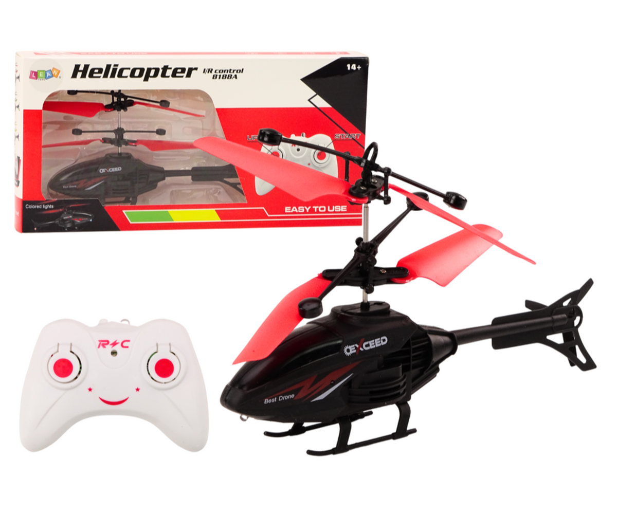 Puldiga helikopter güroskoobiga – punane, komplektis puldi ja pakendiga.
