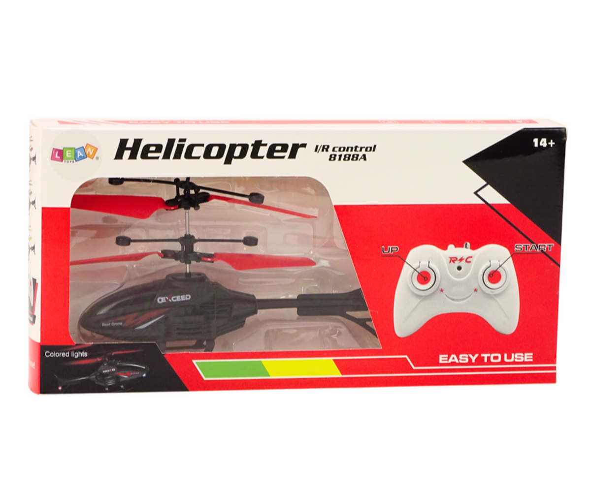 Puldiga helikopter güroskoobiga – punane pakendis, koos puldiga ja selgete juhistega