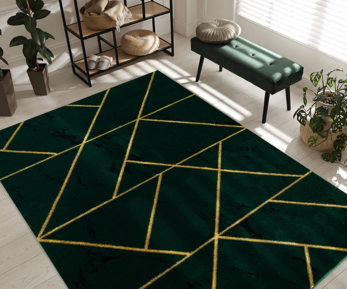 Vaip EMERALD 1012 elutoa jaoks, roheline ja kuldne marmormuster