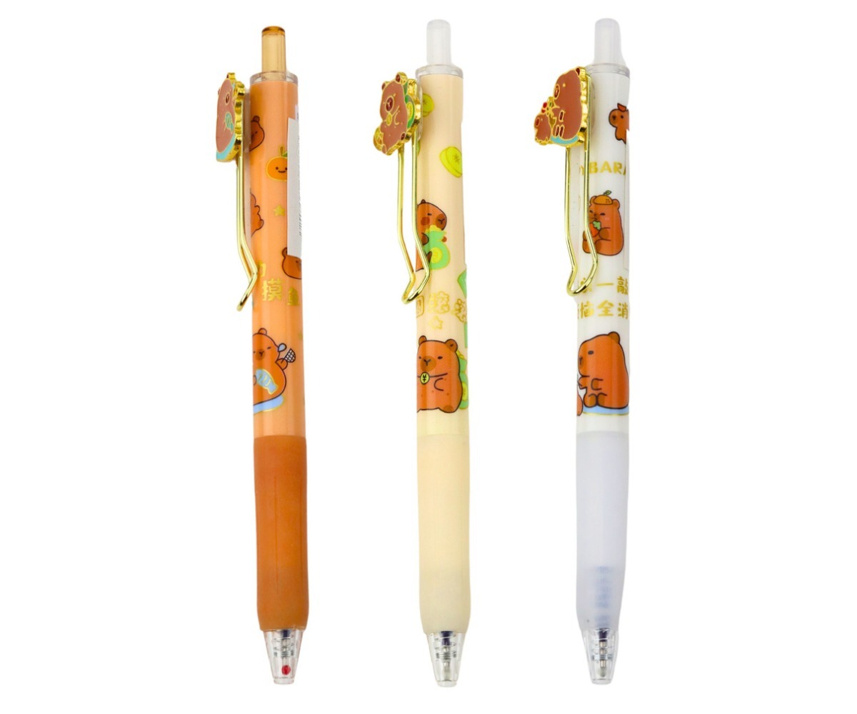 Kapibara geelpliiats 0,5mm sinine, oranž ja valge tint, kujundusega karud ja puuviljad.