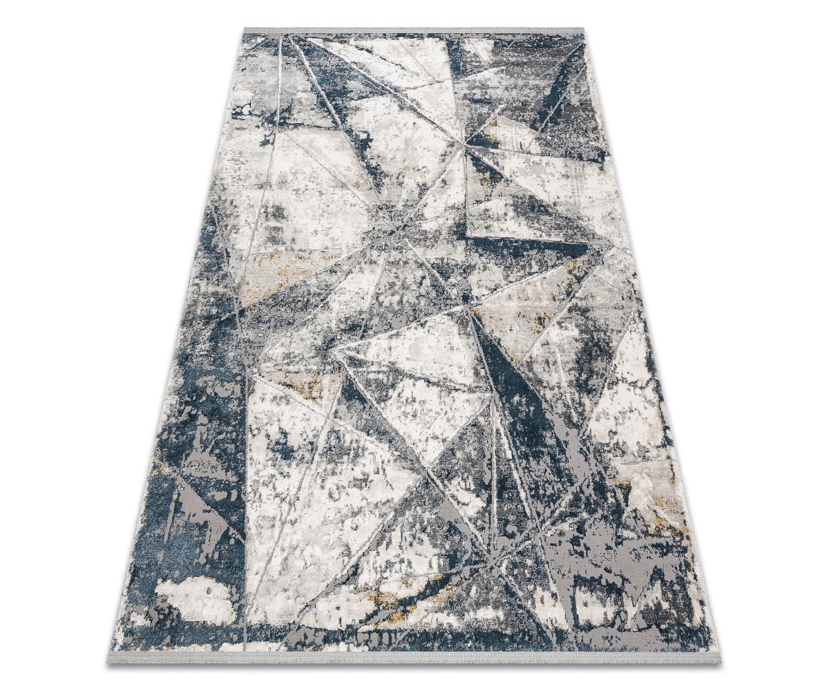 Reljeefne elutoa vaip TULS 51326, elevandiluu ja sinine geomeetriline mosaiik
