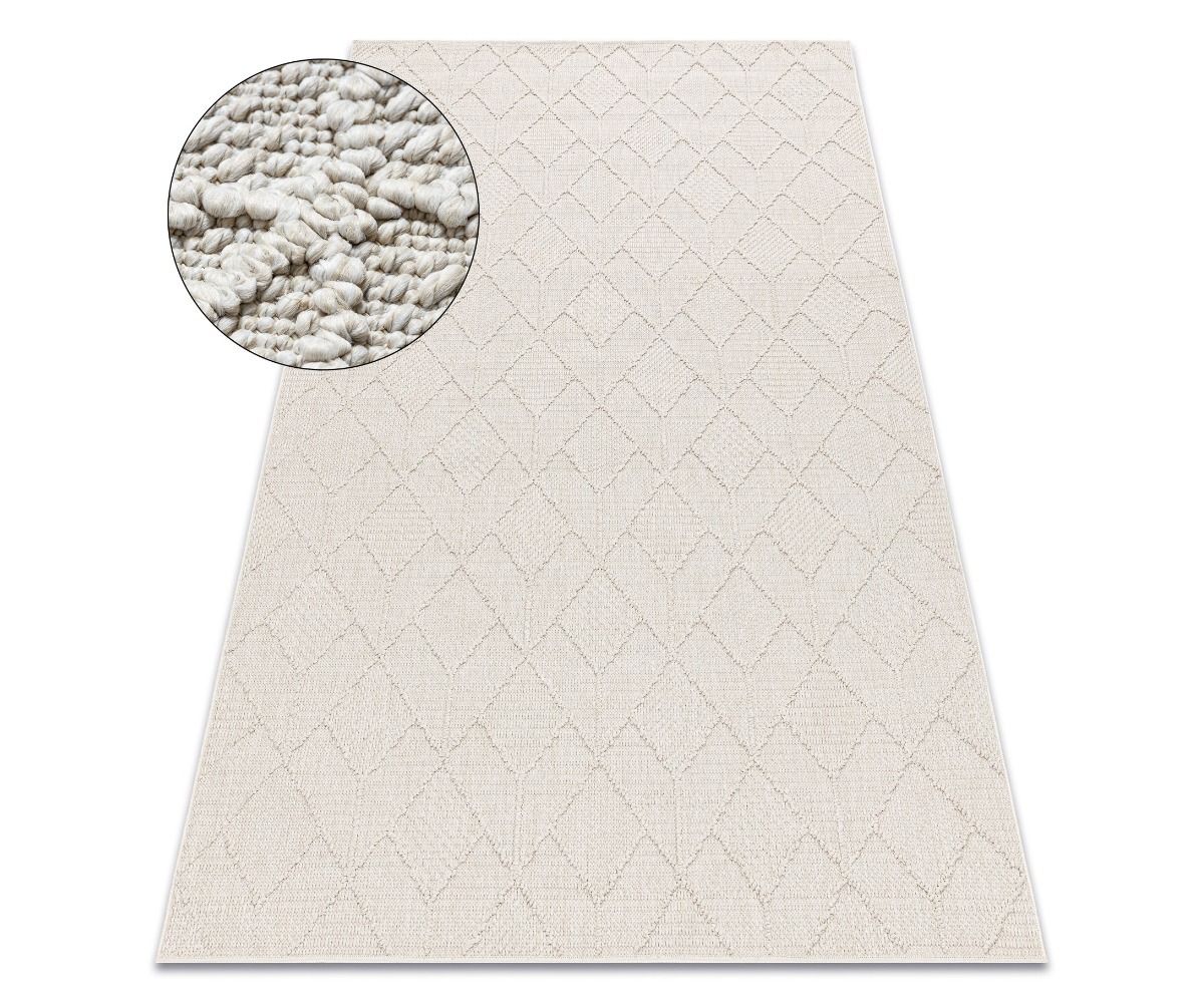 Struktuurne elutoa vaip JERSEY 19231 Boho geomeetriline cream, tekstuurne surface close-up