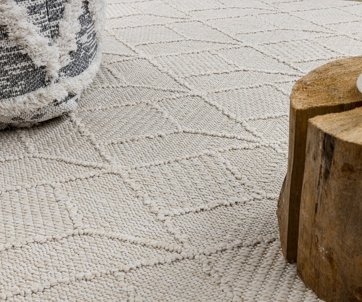 Struktuurne elutoa vaip JERSEY 19231 Boho geomeetriline cream, vaip koos pehme padjaga