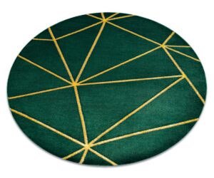 Ümmargune elutoa vaip EMERALD 1013 geomeetriline rohelise ja kuldse mustriga