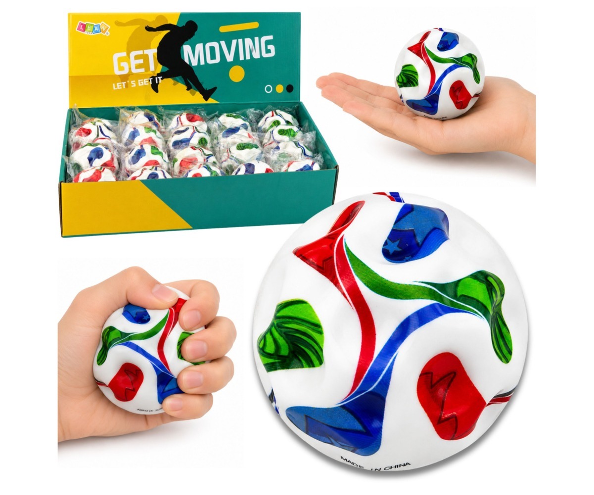 Pehme stressipall lastele Jalgpall – 7cm, mitmekesise disainiga pall pakendis.