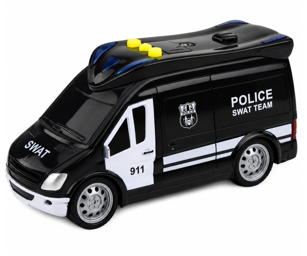 SWAT politseiauto valguse ja heliga, detailne vaade automudelist küljelt