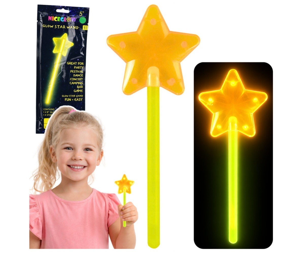 Helendav tähekujuline võlukepp 22cm – neoon valguspulk, pakendiga ja valmis kasutamiseks