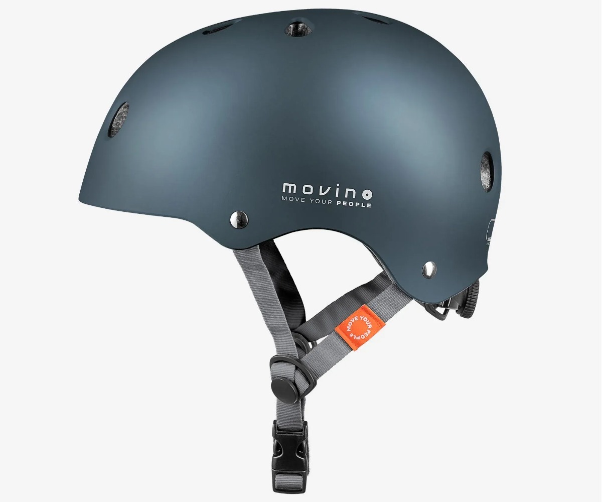 Movino Element laste kiiver S – sinakasroheline (51–54cm), küljevaade, mugav rihmasüsteem.
