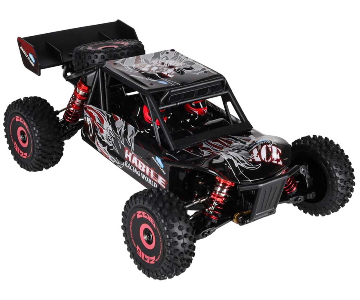 Puldiga maastikuauto 35cm WLToys 124016 – 4WD (75km/h) musta ja punase disainiga