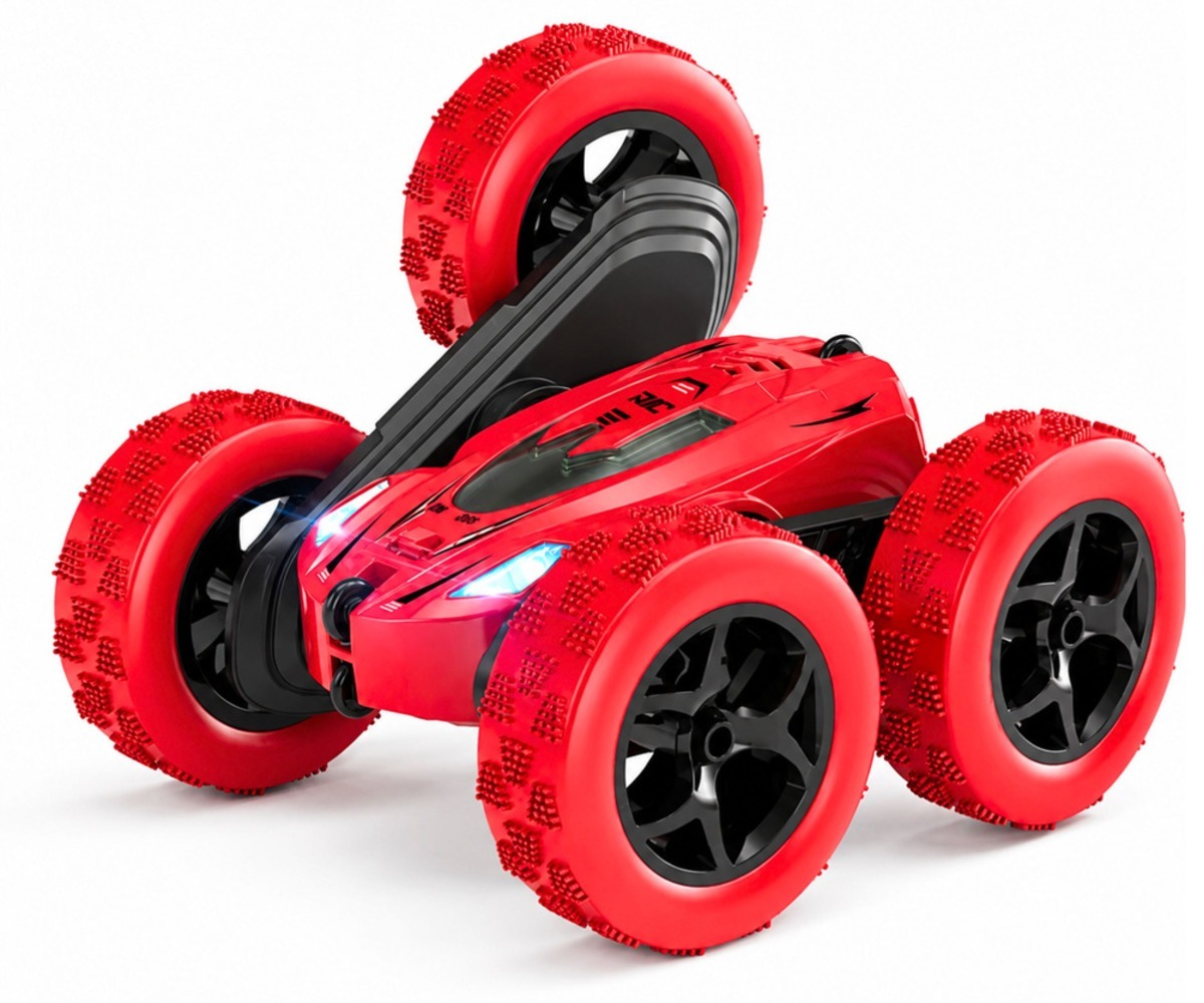 Puldiga trikiauto žestjuhtimisega 360° - punane, lähedalt vaates auto eesmine osa ja valgustus.