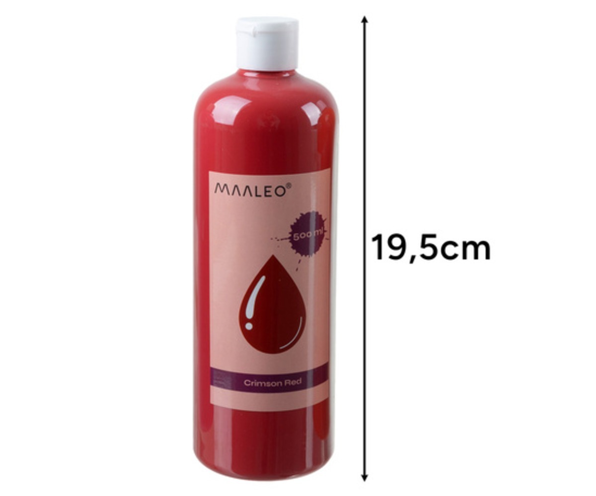 Pudel Guaššvärvid Maaleo – 12 värvi × 500ml Crimson Red, kõrgus 19,5 cm