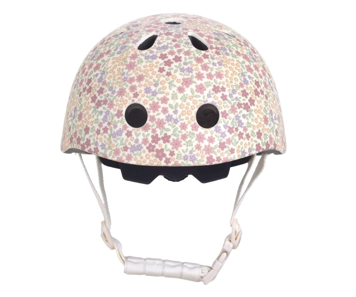 Laste kiiver Sunny Flower – Little Dutch (48-52cm) tagantvaates, lillemuster ja reguleeritav rihm.