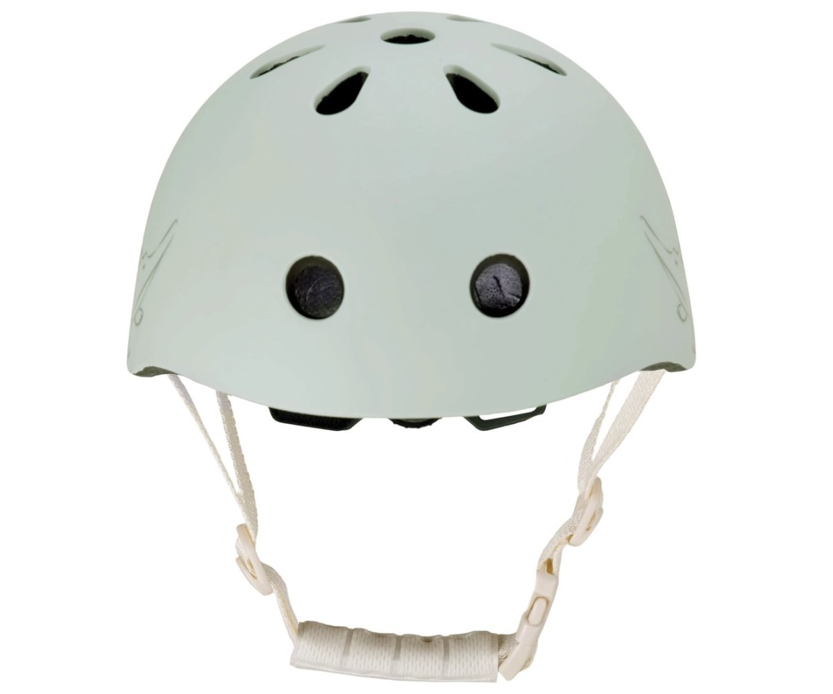 Laste kiiver Safari Dreams Green – Little Dutch (48-52cm) tagapilt, näidates tagapoolseid turvafunktsioone ja kinnitusi.