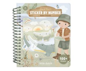 Numbrite järgi kleebiseraamat Safari Friends Jim – Little Dutch, kaanepilt koos toredate loomade ja looduse elementidega.