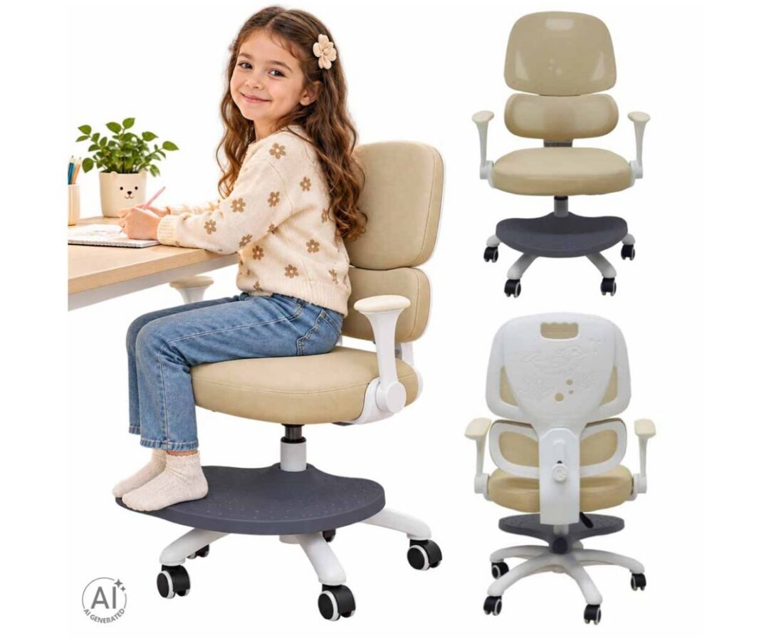 Ergonoomiline lastetool jalatoega – reguleeritav beež töötool