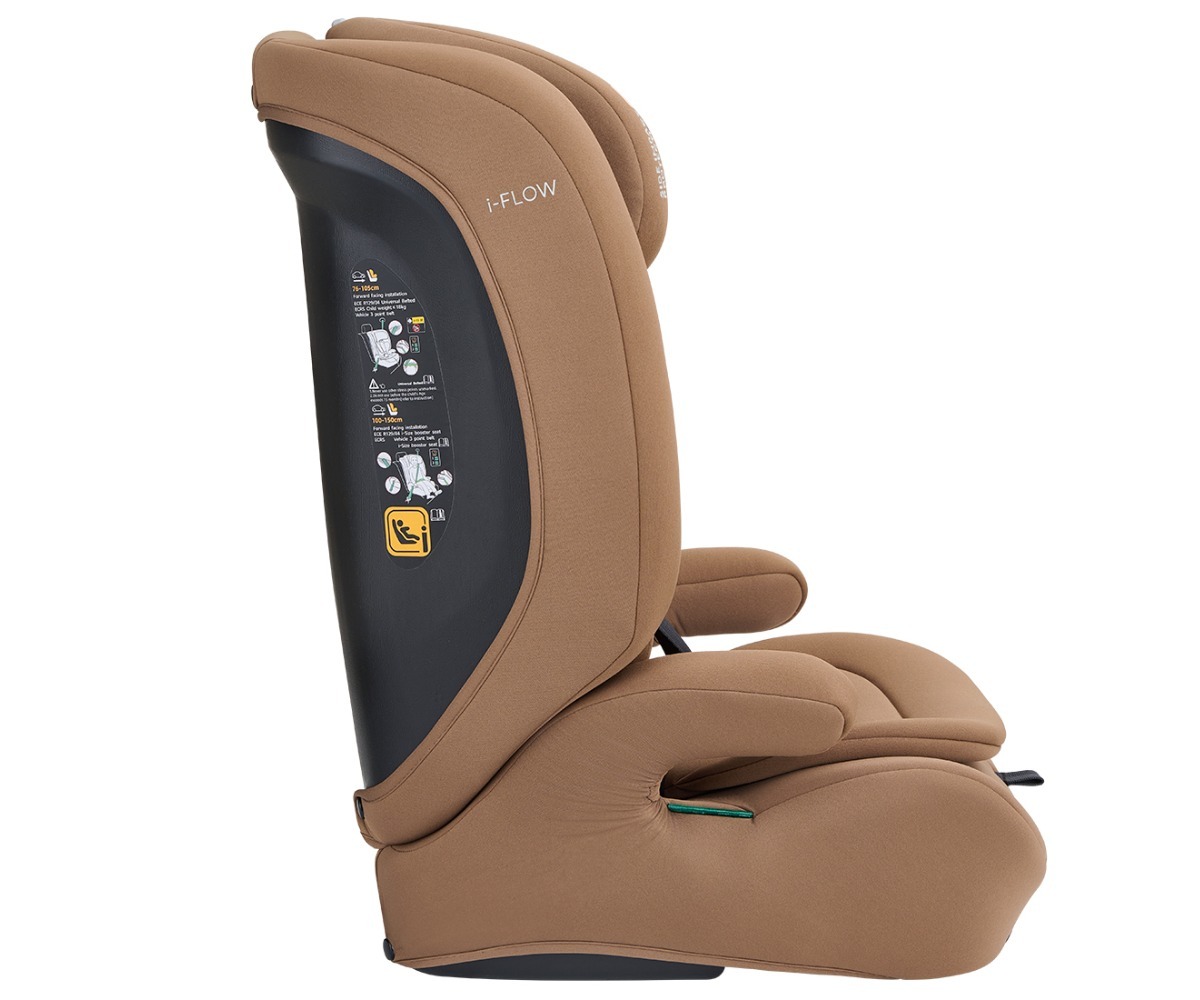 Turvatool i-Flow i-Size 76–150cm – beež, külgvaade näitab tooli mugavuse ja disaini.
