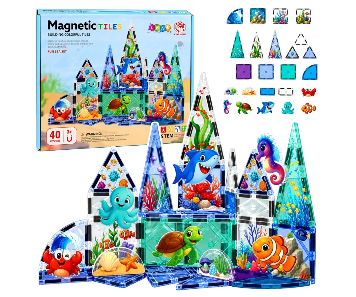 Mereloomade magnetklotsid 40-osaline komplekt, mis sisaldab kauneid mereelukate figuure.