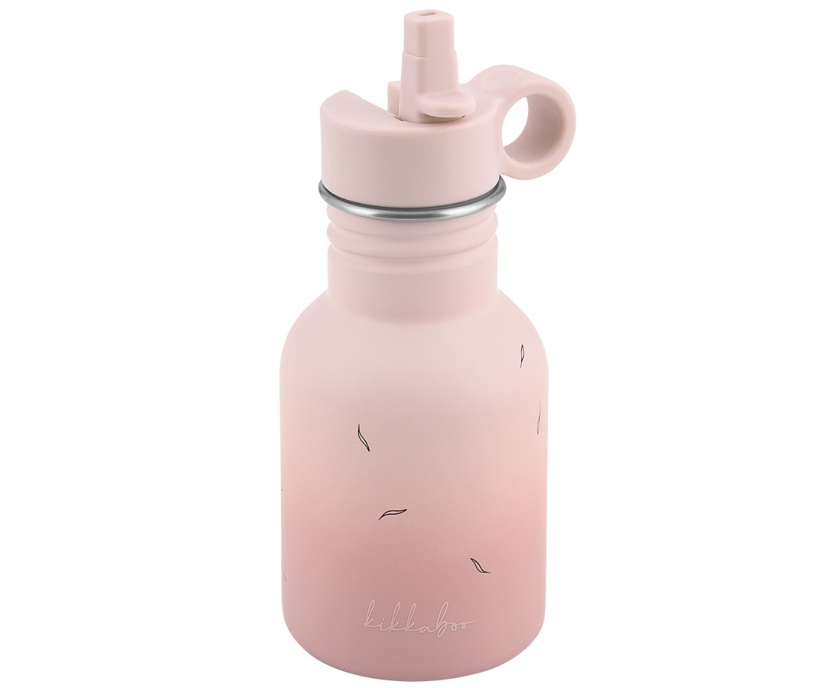 Laste joogipudel kõrrega 350ml Flora - roosa, trendikas disain laste joogipudelite seas