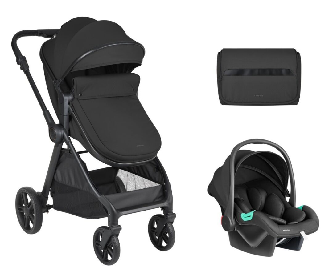 Vankrikomplekt Eloe Black 3in1 koos muudetava istme ja i-Size turvahälliga, musta värvi disainiga.