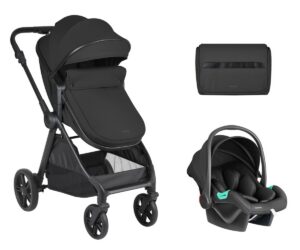 Vankrikomplekt Eloe Black 3in1 koos muudetava istme ja i-Size turvahälliga, musta värvi disainiga.