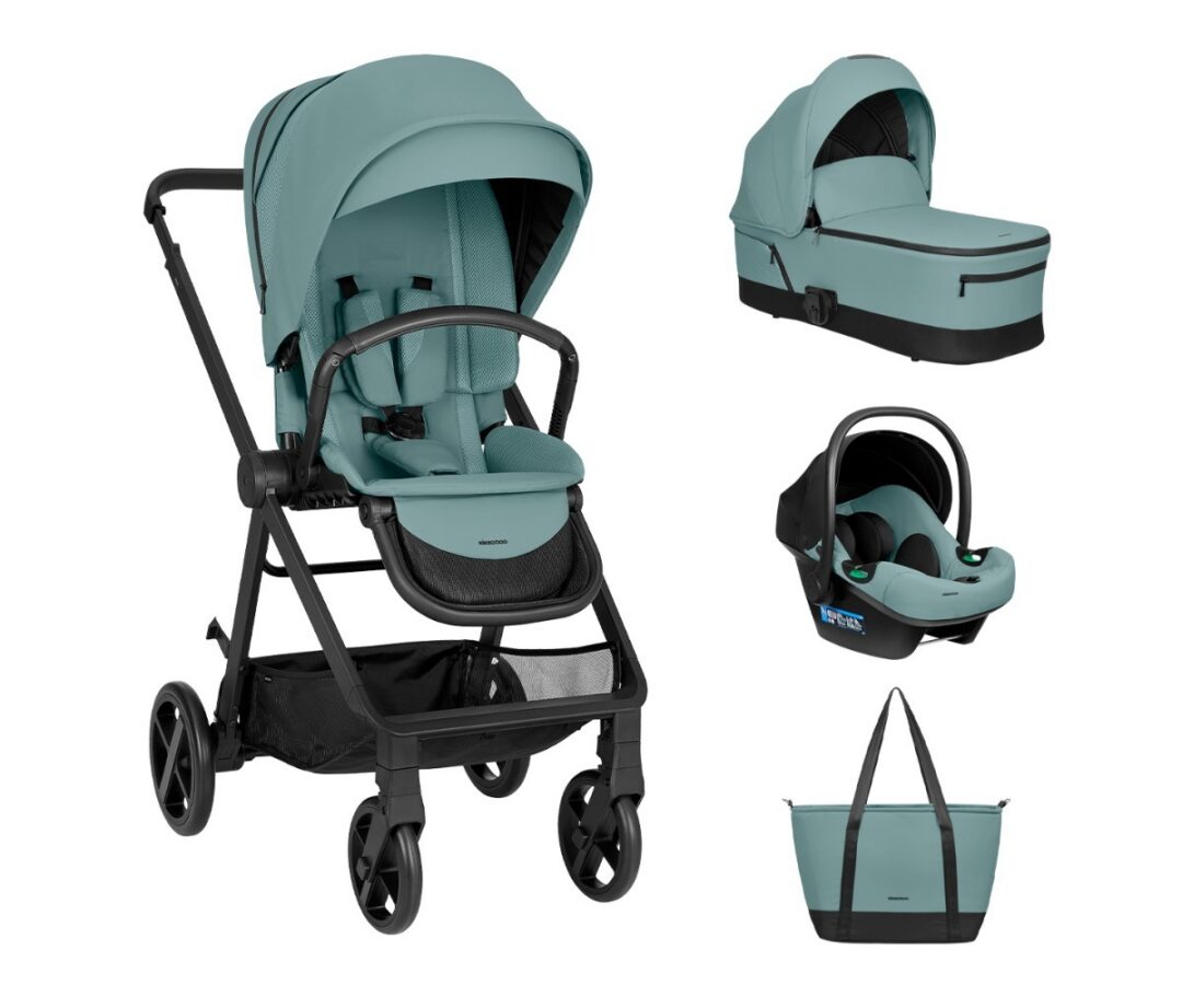 Vankrikomplekt Mia mint 3in1, mis sisaldab vankrikorvi ja i-Size turvahälli.