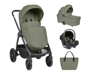 Vankrikomplekt Modena roheline 3in1 koos vankrikorvi ja i-Size turvahälliga, ideaalseks valikuks igapäevaseks kasutamiseks.