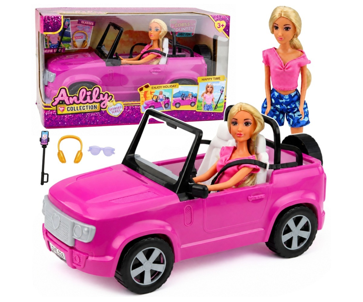 Anlily nukk lilla autoga 30cm, auto ees kujutatud nukk koos päikeseprillide ja heliga mänguasjadega.