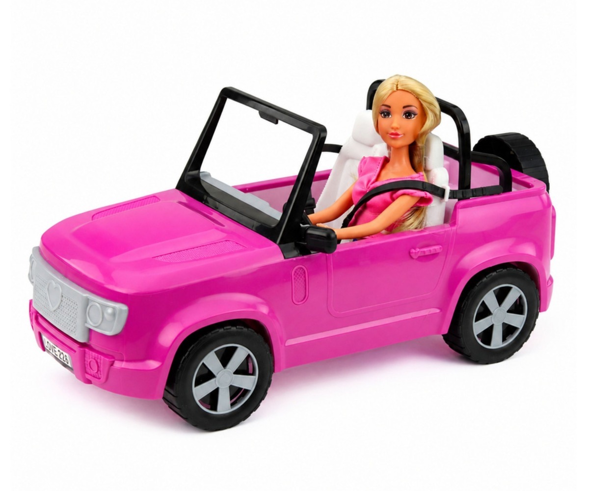 Anlily nukk lilla autoga 30cm, autost lähemalt, näidates nõtket disaini ja pinki.
