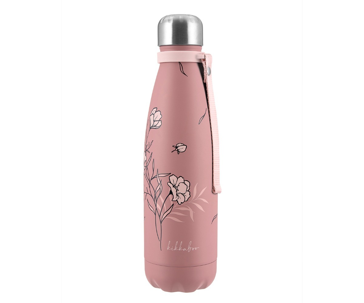Termospudel Flora 500ml - roosa, kauni lillemustriga disainiga, ideaalne igapäevaseks kasutamiseks.