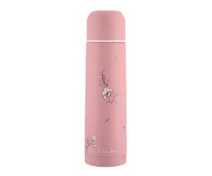 Roosa termos joogitopsiga Flora 500ml, lilledega kaunistatud, ideaalne igapäevaseks kasutamiseks.