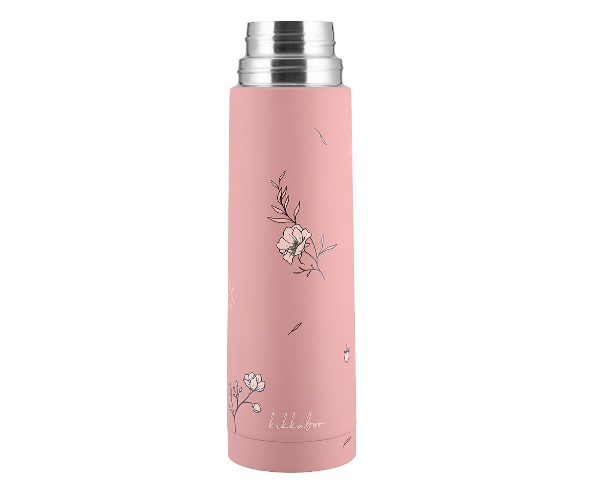 Roosa termos joogitopsiga Flora 500ml, sile ja elegantne disain, sobib ideaalselt kuumade jookide hoidmiseks.