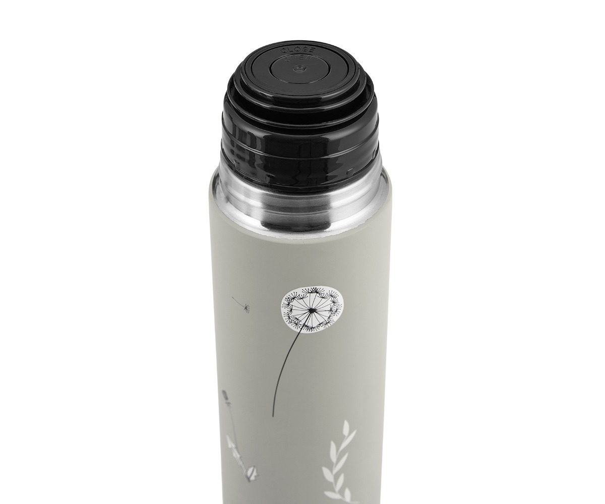 Termos joogitopsiga Flora 500ml – beež, ülemine vaade ja must kaas