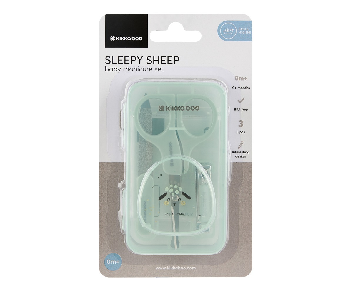 Beebi maniküürikomplekt Sleepy Sheep – 3-osaline, sobib alates 0 kuud, BPA-vaba ja huvitava disainiga.