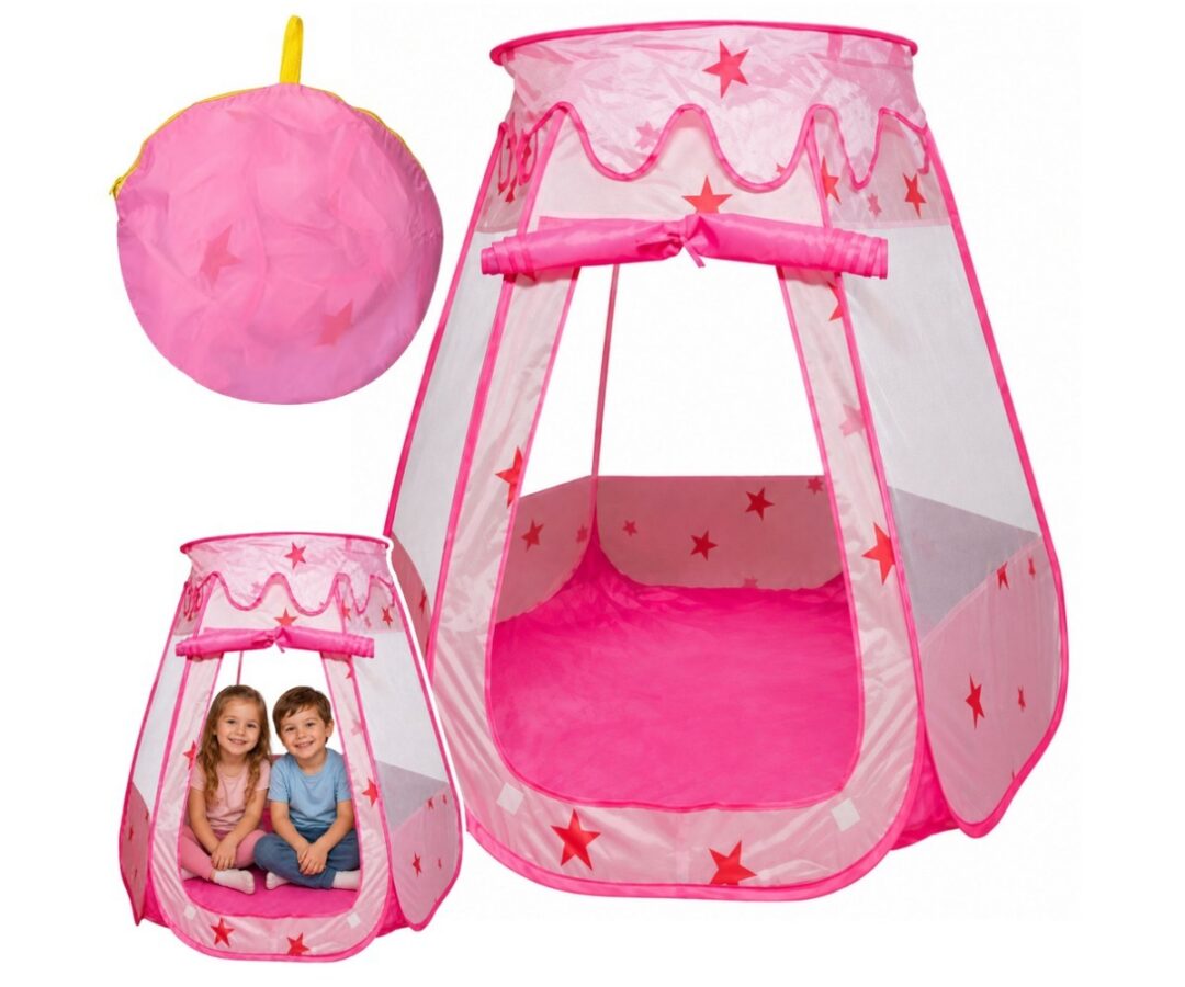 Roosa laste mängutelk kuivbasseiniks tähemaja, sobib lastele mängimiseks.