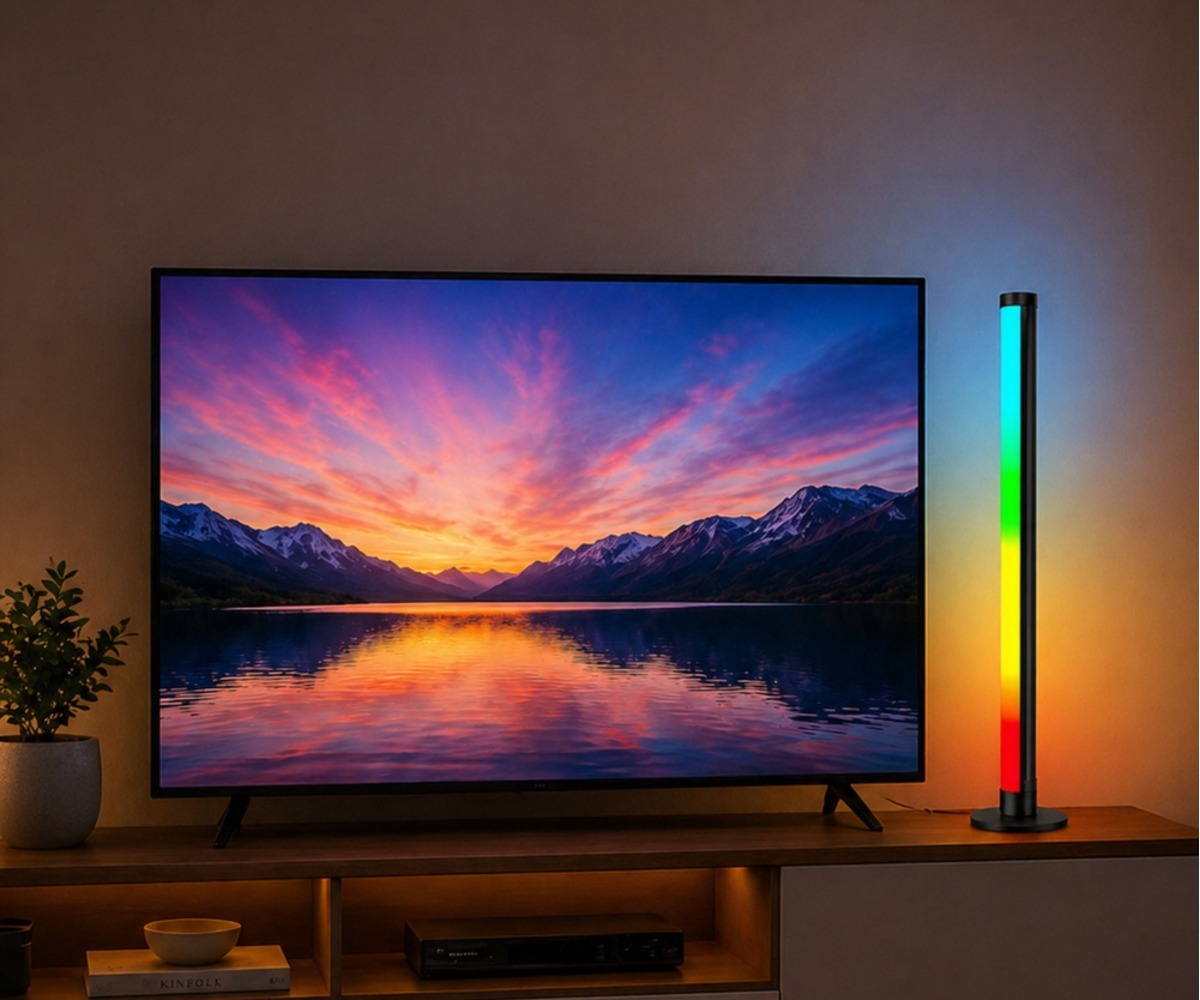 RGB LED nurgalamp puldi ja äpiga 90cm, sujuvalt muutuva värviga keskkond.