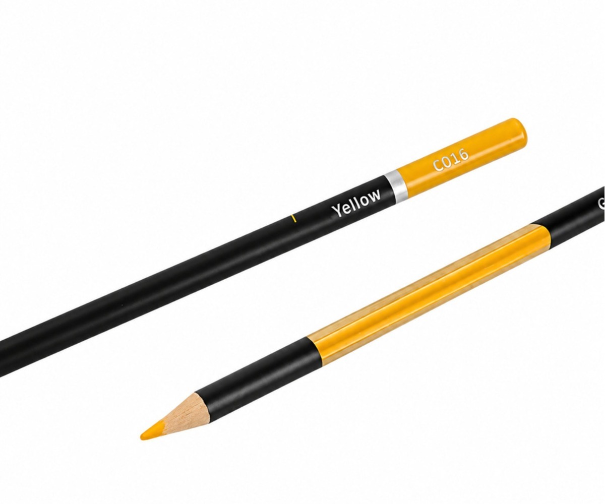 Värvipliiats Yellow koos C016 tähistusega, osa 120 värvipliiatsi komplektist kohvris.