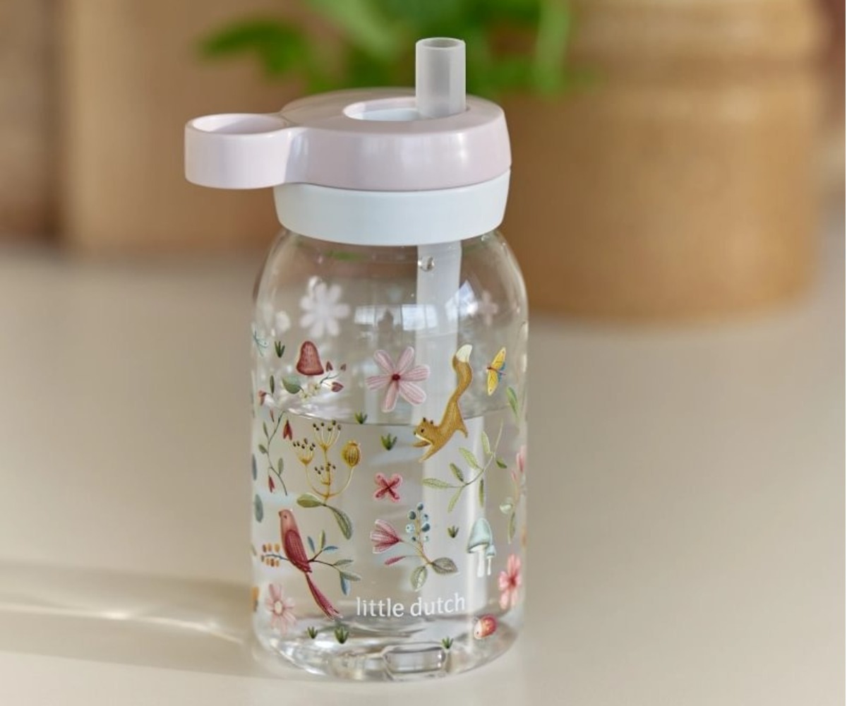 Joogipudel kõrrega Fairy Wonders 450ml - Little Dutch, kaunis disain lillede ja loomadega.